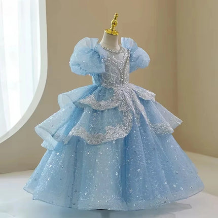 2025 Baby Girl Princess Dress Sequin Party Dresses for Children Puff Sleeves Clothing Classy Flower Weddings Girls Costumes