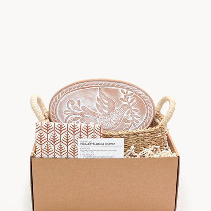 Bread Warmer & Basket Gift Set with Tea Towel - Bird Oval