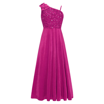 Elegant Girls Junior Bridesmaid Dress One Shoulder Slit Flower Girl Dress for Wedding Party Festive Costume Children's Dresses