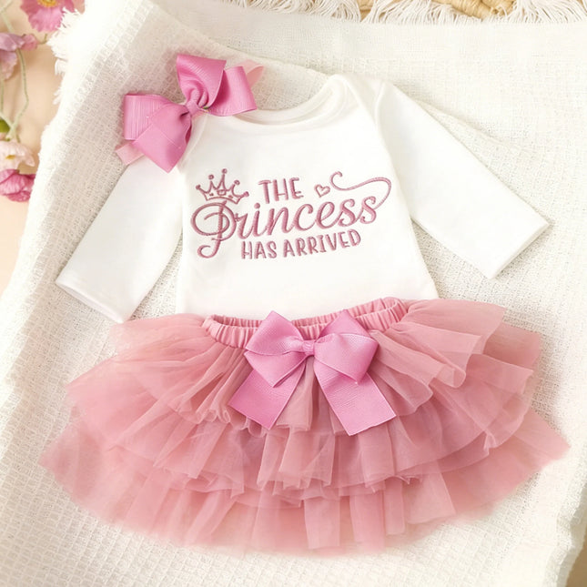 Ylsteed Summer Newborn Photography Outfit Sets Infant Baby Girls Letter Print Romper Pink Tulle Skirt Headband Photo Props-HD