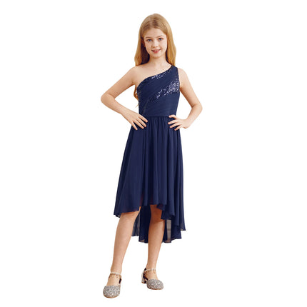2026 Teens Girl's Dress for Wedding Party Sequin One Shoulder Princess Formal Gown for Holy Communion Chiffon Flower Girl Dress