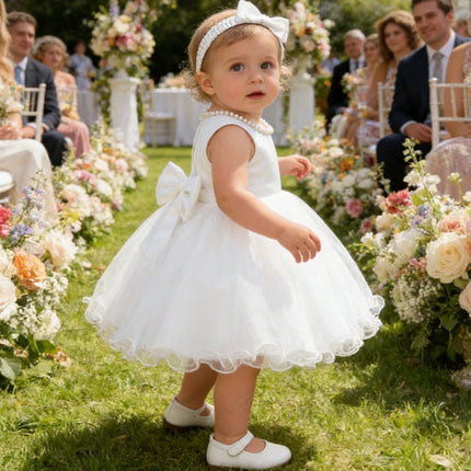 White Dress For Girls Tutu Princess Dress Christmas Party Big Bow Baptism Dress Toddler 1st Birthday Party Infant Dress Gown