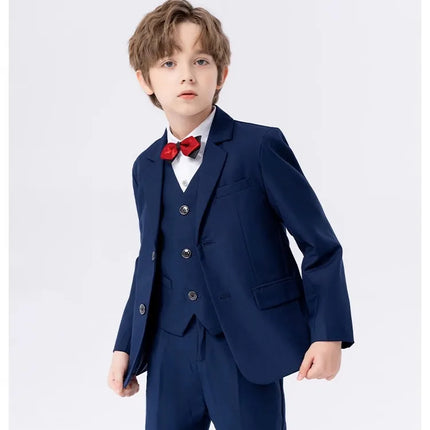 Boys Navy Blue Suit For Wedding Teenager Kids Formal Ceremony Tuxedo Dress Children Photograph Blazer Party Performance Costume