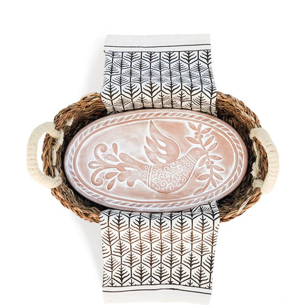 Bread Warmer & Basket Gift Set with Tea Towel - Bird Oval