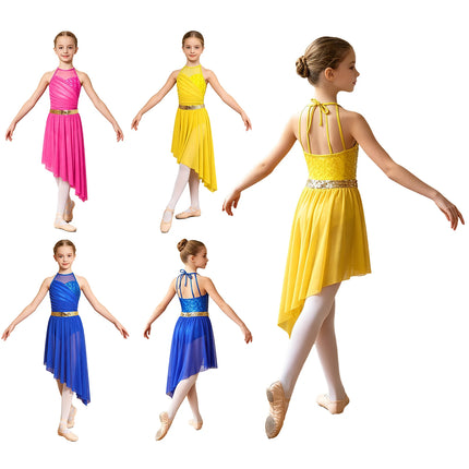 Kids Girls Church Modern Dance Clothing Princess Pageant Party Performance Dress Child Jazz Dance Bodysuit Dress Jazz Dancewear