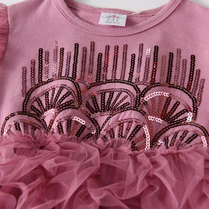 DXTON Sequined Princess Girls Tutu Dresses Irregular Mesh Luxury Children Dress Wedding Birthday Party Elegant New Kids Costumes