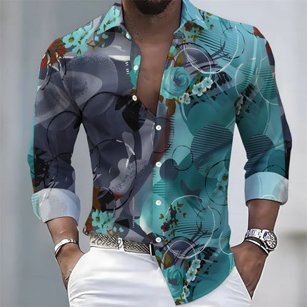 Men's light luxury style printed long-sleeved shirt, retro paisley design casual shirt, plus size loose fit versatile menswear