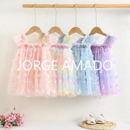 Summer Baby Girls Fairy Dress Cute Butterfly Appliques Tutu Mesh Party Princess Dresses Toddler Birthday Wedding Costume A5968-3