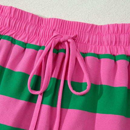 Rose Stripe Dolman Tee Drawstring Skort Athletic 2pcs Set