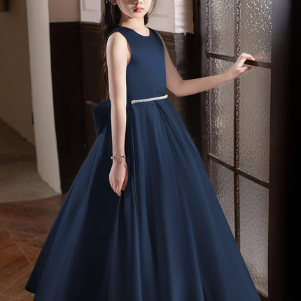 Girl Teenage Royal Blue Long Dress Birthday Party Wedding Evening Gown Big Bow Bridesmaid Dress