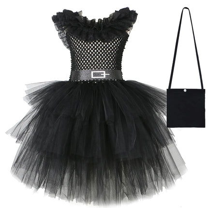 3 Layers Black Wed Costumes for Girls Halloween Party Role Play Outfit School Girl Layered Princess Dresses with Lace Collar
