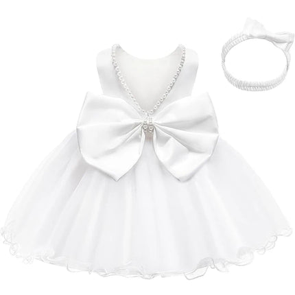 White Dress For Girls Tutu Princess Dress Christmas Party Big Bow Baptism Dress Toddler 1st Birthday Party Infant Dress Gown