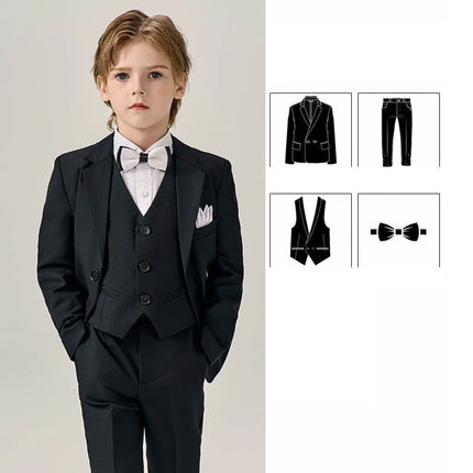 Children Green 4Pieces/Set Jakcet Vest Pants Bowtie Party Dress Children Wedding Photograph Suit Kids Ceremony Birthday Costume