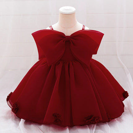 Pink Big Bow Party Baptism Baby Girl Dress Toddler Flower Wedding Bridesmaids Dress for Girls Elegant 1st Birthday Prom Costumes
