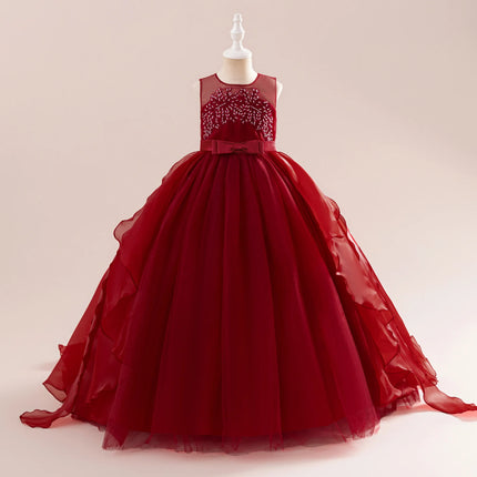 Teens Girls Sequins Princess Party Dresses White Bridesmaid Flower Kids Dresses For Girl Wedding Prom Gown Pink Birthday Vestido