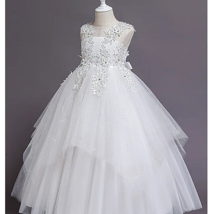 Girls' Bridesmaid Wedding Dress Young Girl Elegant Party Dresses Children White Clothing 4 to 12T