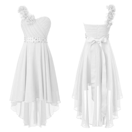 Girls Wedding Bridesmaid Dress Summer Elegant Chiffon One Shoulder Sleeveless Long Dress for Birthday Party Evening Prom Gown