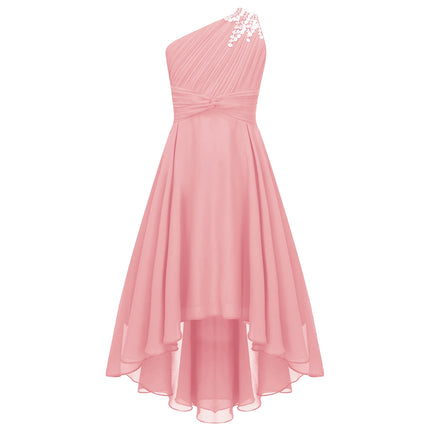 2026 Teens Girl's Dress for Wedding Party Sequin One Shoulder Princess Formal Gown for Holy Communion Chiffon Flower Girl Dress
