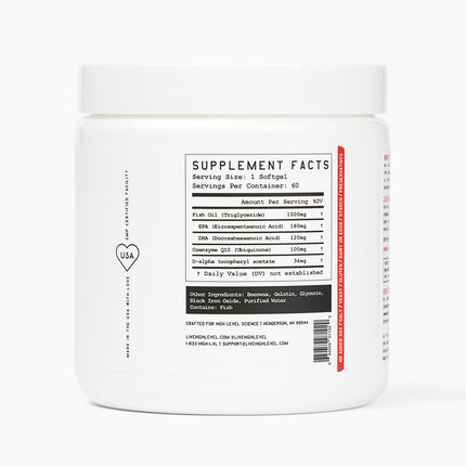 High Level Science Heart + Body + Mind Supplement, Omega-3, CoQ10 & Vitamin E HLS-001