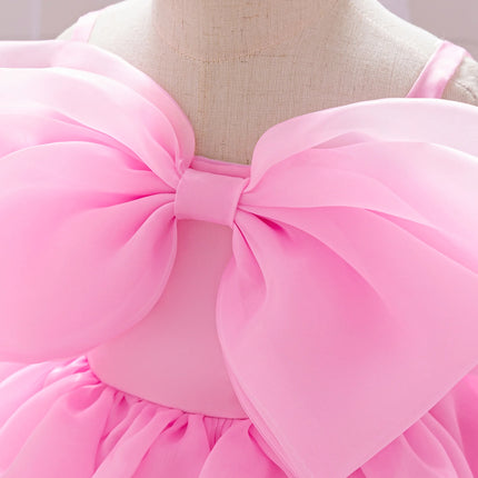Pink Big Bow Party Baptism Baby Girl Dress Toddler Flower Wedding Bridesmaids Dress for Girls Elegant 1st Birthday Prom Costumes