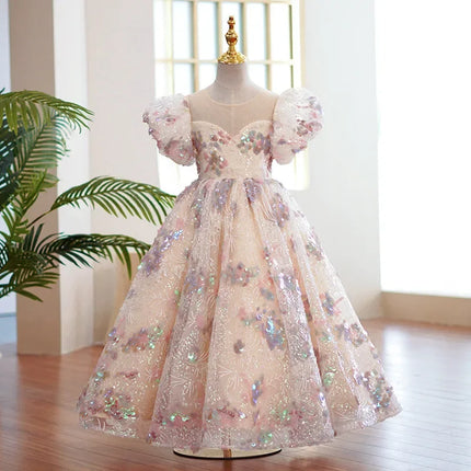 Children Evening Dresses for Girls 3 12 14 Years Kids Birthday Party Luxury 2023 Fluffy Ball Gown Wedding Prom Formal Lace Dress