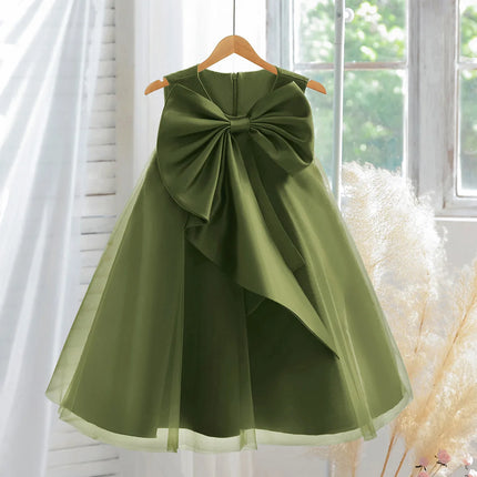 Girls' Birthday Party Bowknot Princess Dress, Children's Elegant Party Dress, Piano Host Performance Dress, Flower Girl Wedding Dress