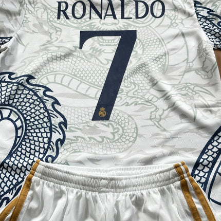 Ronaldo White Dragon Home Edition Kids Soccer Jersey Kit