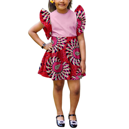 Girls African Kente Print Mini Dress, Ankara Color Block Cap Sleeve Dress, Kids Party Casual Church Clothes