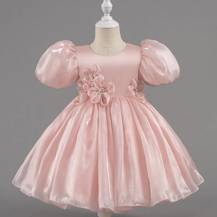 Solid Color Girl Princess Dress Short Sleeve Lace Flower Girl Dresses for Weddings Summer Children's Evening Dress 1-7 Years