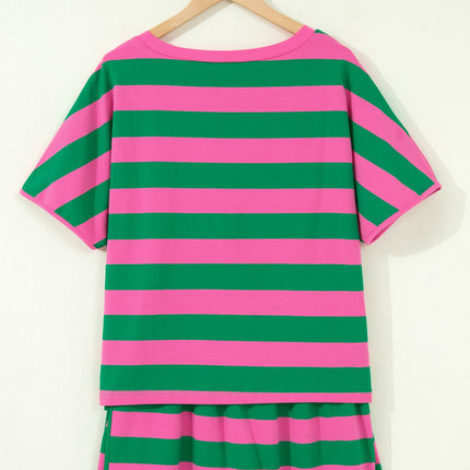 Rose Stripe Dolman Tee Drawstring Skort Athletic 2pcs Set