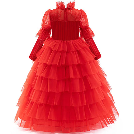 Lydia Deetz Costume Wedding Dress Girls Gothic Red Gown For Children Halloween Beetle Ghost Bride Cosplay Christmas Party Outfit