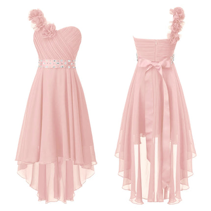 Girls Wedding Bridesmaid Dress Summer Elegant Chiffon One Shoulder Sleeveless Long Dress for Birthday Party Evening Prom Gown