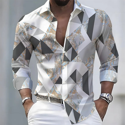 Men's light luxury style printed long-sleeved shirt, retro paisley design casual shirt, plus size loose fit versatile menswear