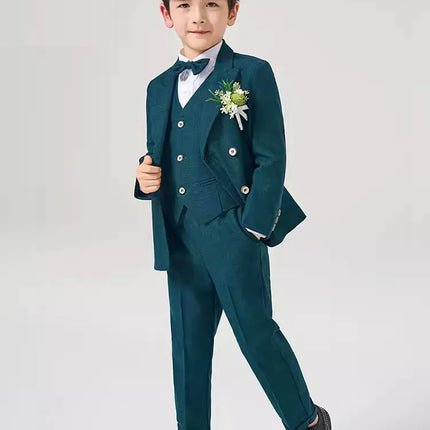Children Dark Green 4Pieces/Set Jacket Vest Pants Bowtie Photograph Suit Gentleman Kids Elegant Dress Boys Performance Costume