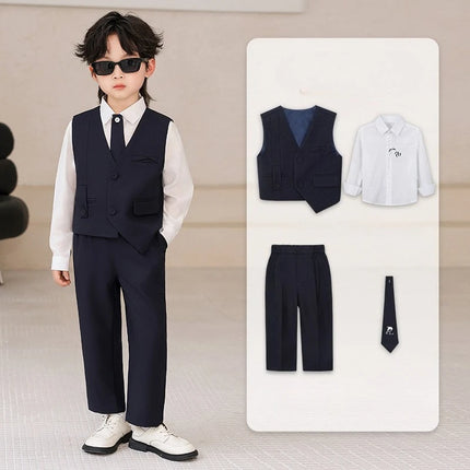 Boys 3-Piece Formal Suit Set Gentleman Vest Pants Shirt for Wedding Birthday Party Kids Toddler Classic Dress Outfit Spring New