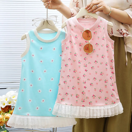 Girls Casual Dresses Little Daisy Printed Lace Sleeveless Dress Kids Dresses for Girls 1 To 5 Years Flower Girl Dresses Weddings