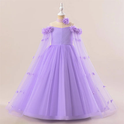 Elegant Girls Flower Long Party Dress Kids Fluffy Wedding Bridesmaid Prom Gown Girl 2pcs Tutu Birthday Clothes Fashion Costumes