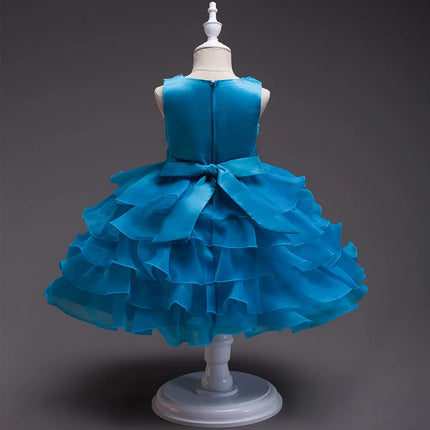 Girl's bow dress A dress with suspenders Rose flower girl wedding dress