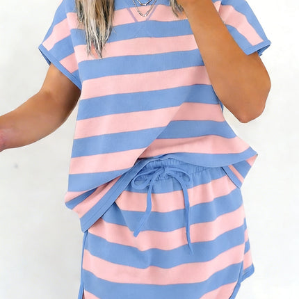 Pink Stripe Dolman Tee Drawstring Skort Athletic 2pcs Set
