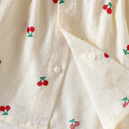two-Piece Set: New Summer Arrivals for Baby Girls—Apricot and Red Ruffled Sleeveless Dresses with Adorable Cherry Prints.