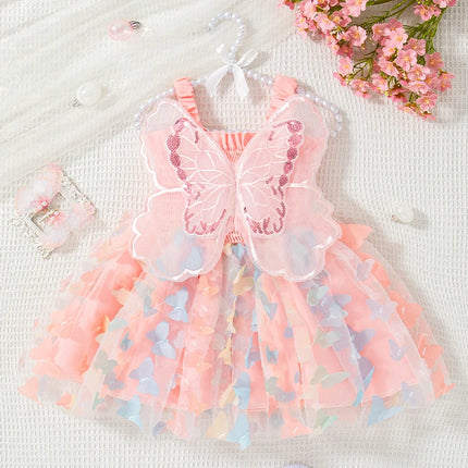 Baby Girl Dress Summer Butterfly Mesh Suspender Girl Dress Cute Back Wings Girl Wedding Flower Girl Dress
