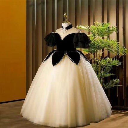 3D Flower Necklace Children's Bridesmaid Dress for Wedding Fluffy Ball Gown Girl Kids Princess Evening Party Prom Dresses 1-12T