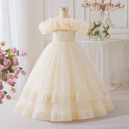 Summer Bridesmaids Party Girls Dresses Elegant Flower Pageant Wedding Princess Evening Dress for Girls Bow Birthday Prom Costume