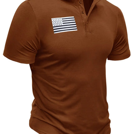 Men's American Flag Short Sleeve Henley Top