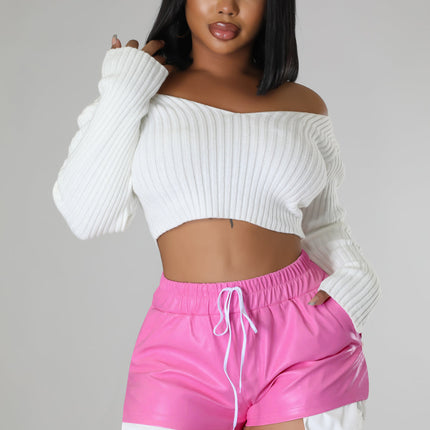 Women Clothing Elegant Deep Pocket Strap Faux Leather Shorts Women Clothing