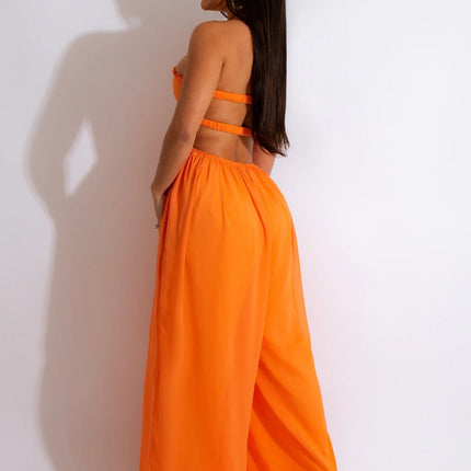 Women Clothing Spring Summer Solid Color Sexy Loose Backless Jumpsuit