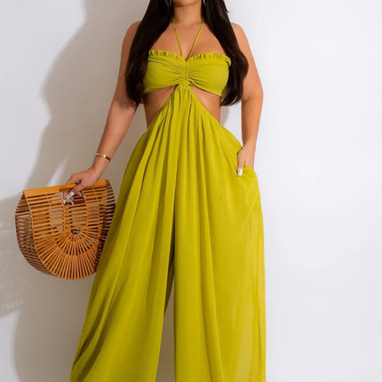 Women Clothing Spring Summer Solid Color Sexy Loose Backless Jumpsuit