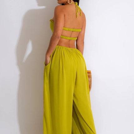 Women Clothing Spring Summer Solid Color Sexy Loose Backless Jumpsuit