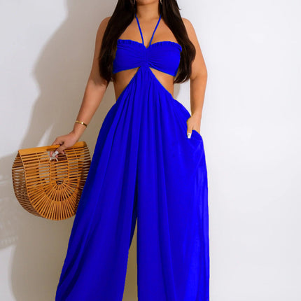 Women Clothing Spring Summer Solid Color Sexy Loose Backless Jumpsuit
