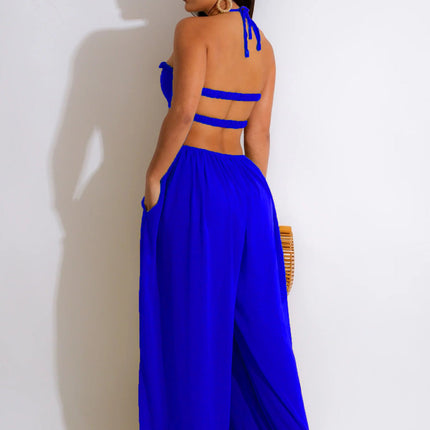 Women Clothing Spring Summer Solid Color Sexy Loose Backless Jumpsuit